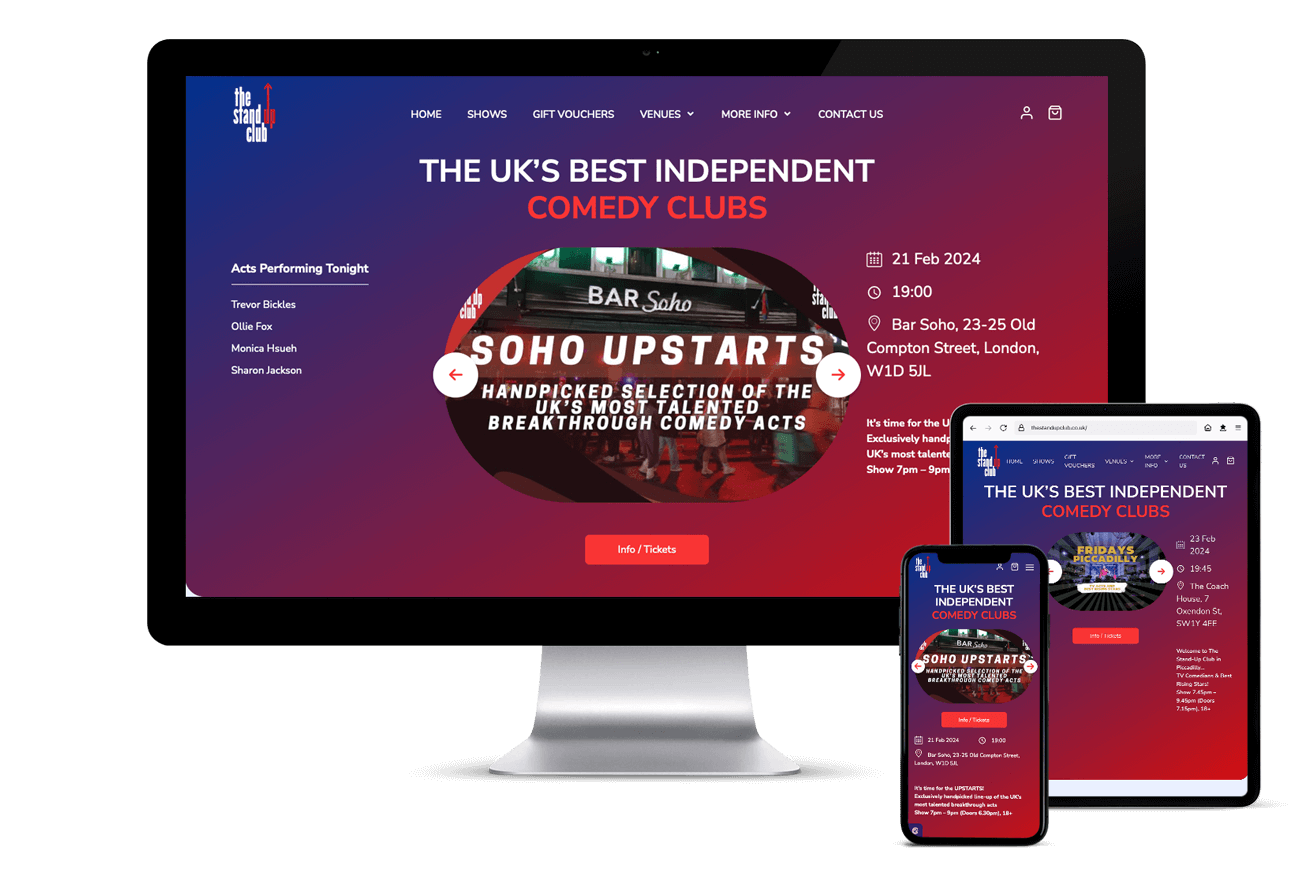 The StandUp Club - mockups of 2023 redesigned website